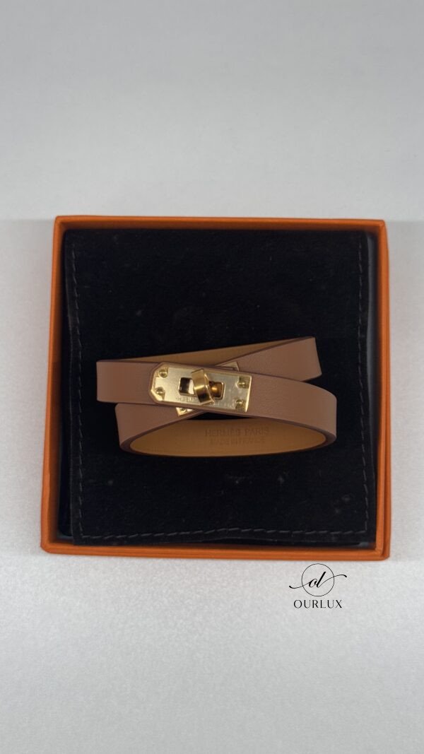 Pre-Owned/ Preloved/ Second Hand Hermes Mini Double Kelly Bracelet, Bracelet in Gold, Gold Hardware Color, T1 Size, Front View