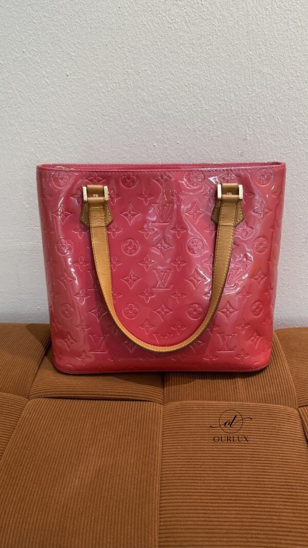 Pre-Owned/ Preloved/ Second Hand Louis Vuitton (LV) Houston Vernia Top Handle Patent Leather, Bag in Red, Gold Hardware Color, 29 x 25 x 14 cm Size, Front View