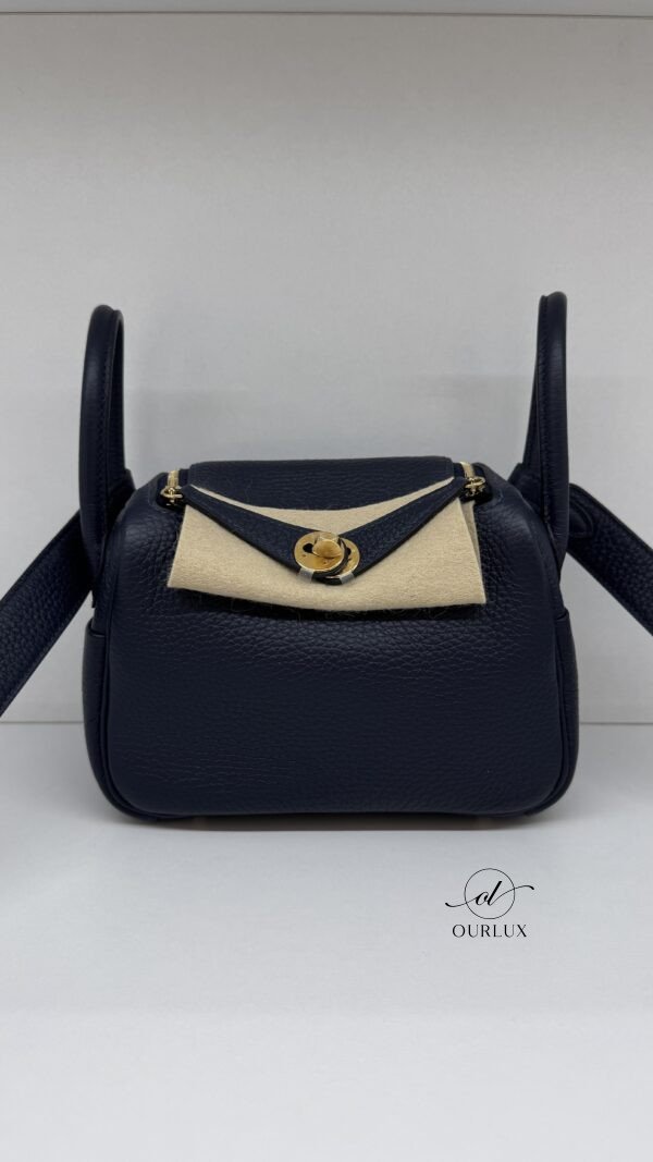 Pre-Owned/ Preloved/ Second Hand Hermes Mini Lindy I, Bag in Blue (Bieu Nult), Gold Hardware Color, Mini Size, Front View