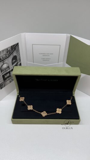 Pre-Owned/ Preloved/ Second Hand Van Cleef & Arpels (VCA) Hammered Gold 5 Motif Bracelet, Bracelet in Rose Gold Color, 19cm Size, Front View