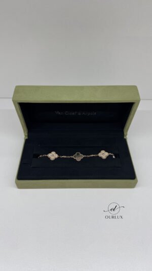 Pre-Owned/ Preloved/ Second Hand Van Cleef & Arpels (VCA) Diamond Grey Mother of Pearl Alternate Bracelet, Bracelet in Rose Gold, Grey Color, 19cm Size, Front View