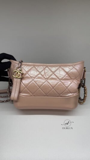 Pre-Owned/ Preloved/ Second Hand Chanel Gabrielle Hobo Iridescence Calf, Bag in Pink Color, Small Size, Front View