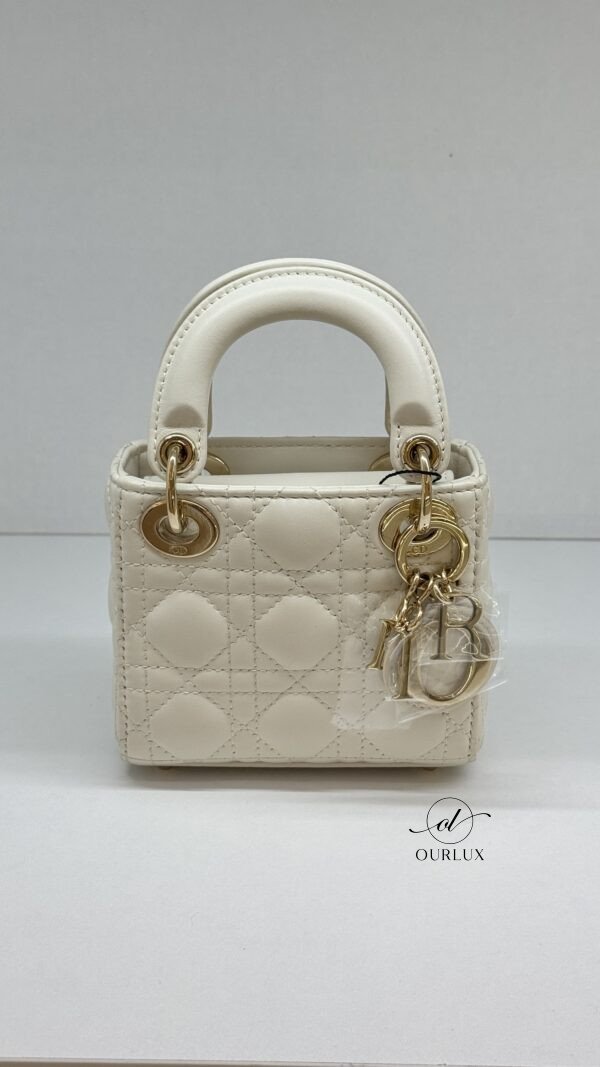 Pre-Owned/ Preloved/ Second Hand Dior Micro Lady Dior , Bag in White, Gold Hardware Color, 12 x 11 x 5 cm  Size, Front View