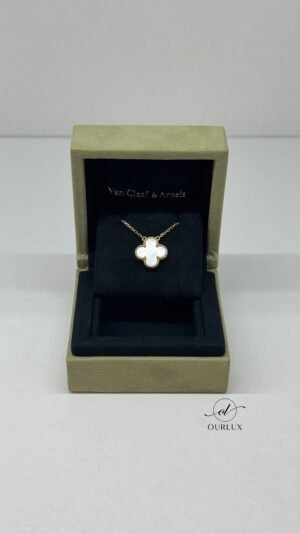 Pre-Owned/ Preloved/ Second Hand Van Cleef & Arpels (VCA) White Mother Of Pearl Pendant, Necklace in White, Yellow Gold Color, Vintage Size, Front View