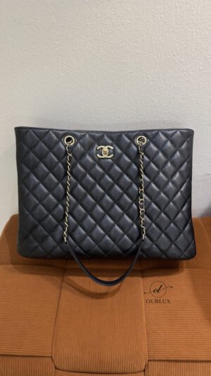Pre-Owned/ Preloved/ Second Hand Chanel New GST Tote Caviar, Bag in Black, Gold Hardware Color, 35x 26 x 11 Size, Front View