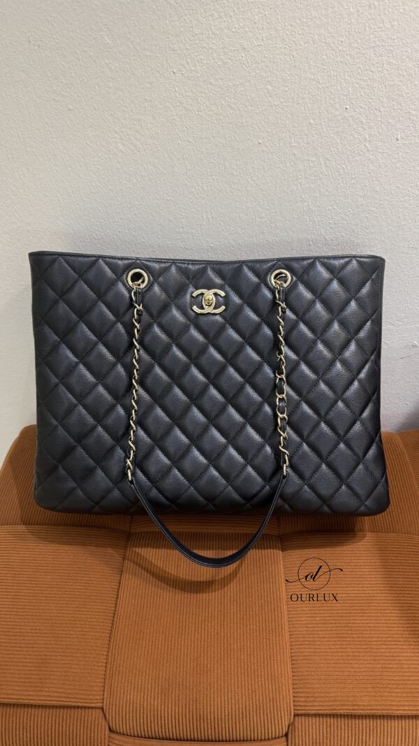 Pre-Owned/ Preloved/ Second Hand Chanel New GST Tote Caviar, Bag in Black, Gold Hardware Color, 35x 26 x 11 Size, Front View