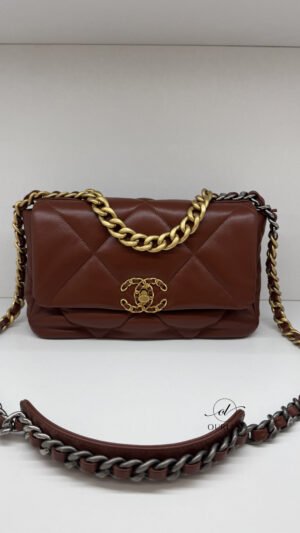 Pre-Owned/ Preloved/ Second Hand Chanel Small Chanel 19 Bag, Bag in Dark Drown/Caramel Color, Small Size, Front View