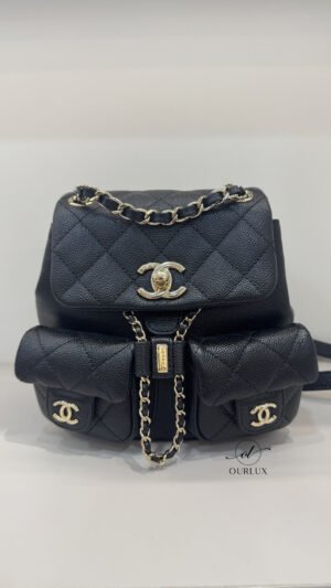 Pre-Owned/ Preloved/ Second Hand Chanel Mini Duma BackPack Cavair, Bag in Black, Gold Hardware Color, Mini Size, Front View