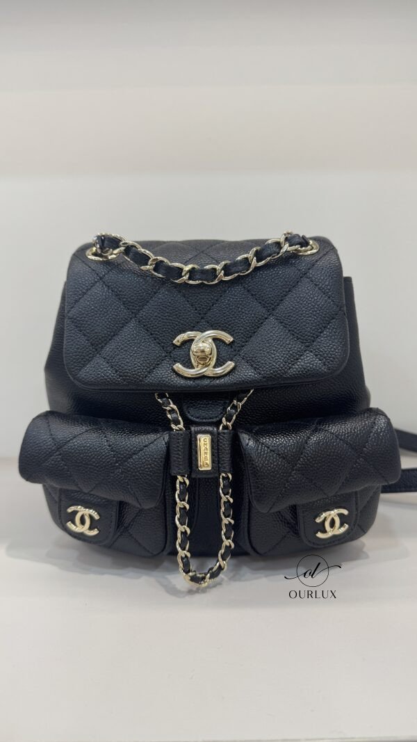 Pre-Owned/ Preloved/ Second Hand Chanel Mini Duma BackPack Cavair, Bag in Black, Gold Hardware Color, Mini Size, Front View