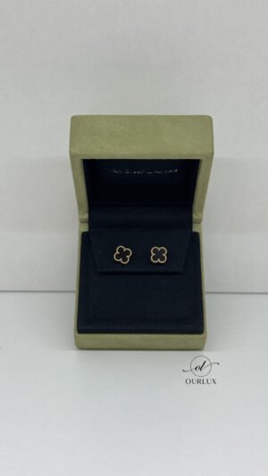 Pre-Owned/ Preloved/ Second Hand Van Cleef & Arpels (VCA) Sweet Alhambra Onyx Earrings, Earring in Black, Yellow Gold Color, Sweet Size, Front View