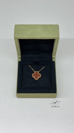 Pre-Owned/ Preloved/ Second Hand Van Cleef & Arpels (VCA) Red Carnelian Alhambra Pendant, Necklace in Red, Yellow Gold Color,  Size, Front View