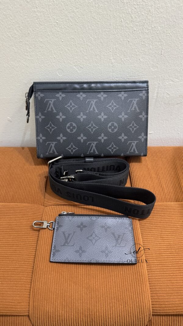 Pre-Owned/ Preloved/ Second Hand Louis Vuitton (LV) Gaston wearable clutch crossbody bag monogram canvas, Bag in Black Color,  Size, Front View