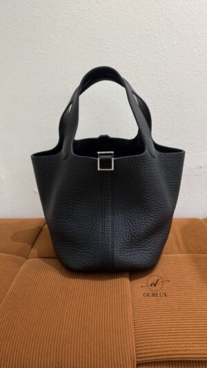 Pre-Owned/ Preloved/ Second Hand Hermes Picotin 18 Clemence, Bag in Black, Silver Palladium Hardware Color, 18 Size, Front View
