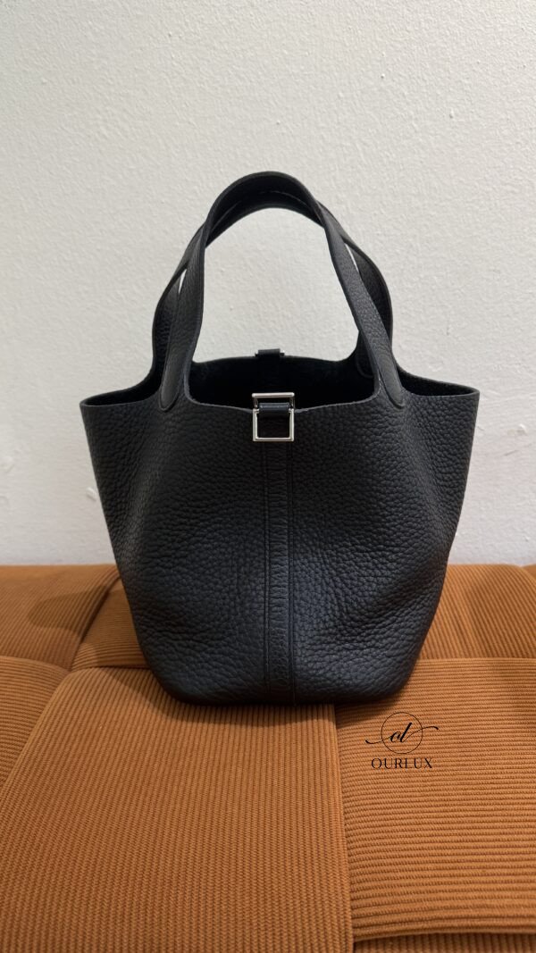 Pre-Owned/ Preloved/ Second Hand Hermes Picotin 18 Clemence, Bag in Black, Silver Palladium Hardware Color, 18 Size, Front View