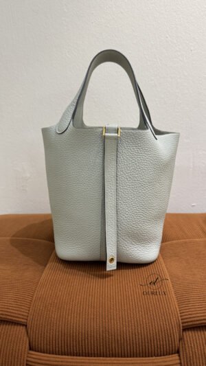 Pre-Owned/ Preloved/ Second Hand Hermes Picotin 18 Clemence, Bag in Gris Neve, Gold Hardware Color, 18 Size, Front View