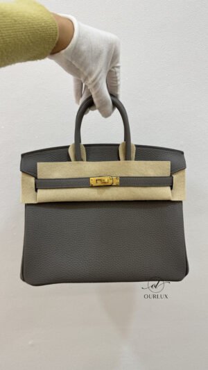 Pre-Owned/ Preloved/ Second Hand Hermes Birkin 25, Bag in Gris Meyer, Gold Hardware Color, 25 Size, Front View