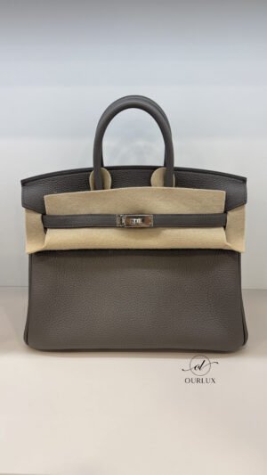 Pre-Owned/ Preloved/ Second Hand Hermes Birkin 25 Togo, Bag in Gris Meyer, Palladium Hardware Color, 25 Size, Front View