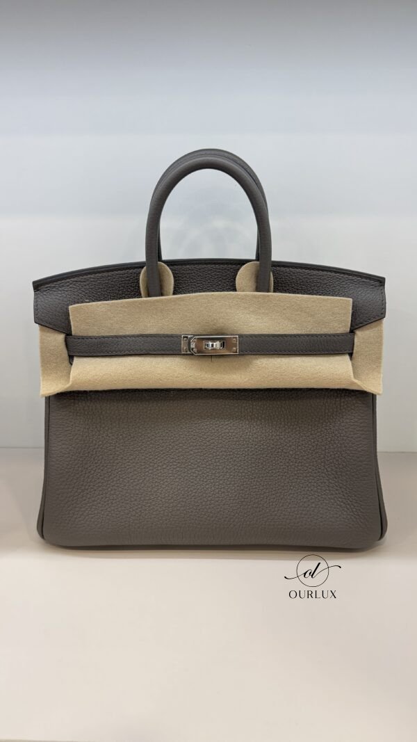 Pre-Owned/ Preloved/ Second Hand Hermes Birkin 25 Togo, Bag in Gris Meyer, Palladium Hardware Color, 25 Size, Front View