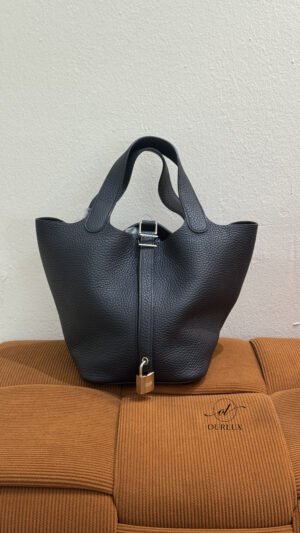 Pre-Owned/ Preloved/ Second Hand Hermes Picotin 18 Clemence, Bag in Black, Silver Hardware Color, 18 Size, Front View