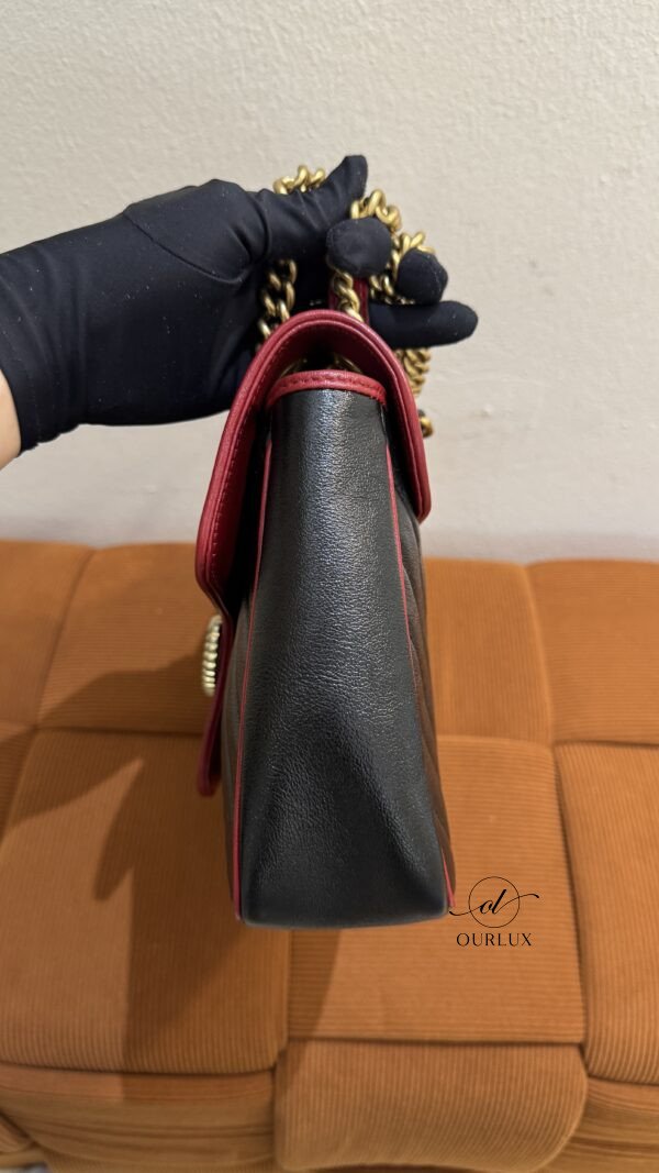 Pre-Owned/ Preloved/ Second Hand Gucci Marmont Large, Bag in Black, Red Trim, Gold Hardware Color, 30 X 18 X 7 cm Size, Front View