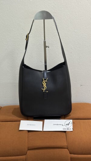 Pre-Owned/ Preloved/ Second Hand Saint Laurent (YSL) Le 5 A 7 Hobo Tote Bag, Bag in Black, Gold Hardware Color, Small Size, Front View