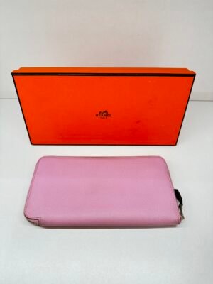Pre-Owned/ Preloved/ Second Hand Hermes Long Wallet, Bag in Pink, Silver Hardware Color, 20 x 11 x 1.5cm Size, Front View