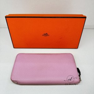 C202406074-Hermes-Long-Wallet Pre-Owned/ Pre-Loved/ Second-Hand Hermes Long Wallet, Wallet in Pink, Silver Hardware Color, 20 x 11 x 1.5cm Size, Front View