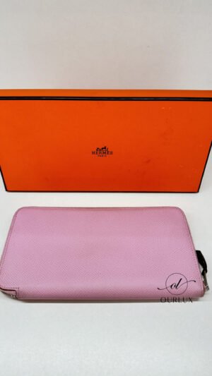 Pre-Owned/ Pre-Loved/ Second-Hand Hermes Long Wallet, Wallet in Pink, Silver Hardware Color, 20 x 11 x 1.5cm Size, Front View