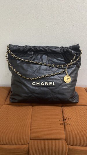 Pre-Owned/ Preloved/ Second Hand Chanel Chanel 22 Medium, Bag in Black, Gold Hardware, White Logo Color, Medium Size, Front View