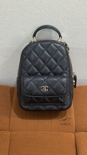 Pre-Owned/ Preloved/ Second Hand Chanel Chanel Mini Backpack Caviar, Bag in Black, Light Gold Hardware Color, Mini Size, Front View