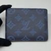 Pre-Owned/ Preloved/ Second Hand Louis Vuitton (LV) Men Bi-fold Wallet Multiple Wallet Monogram Shadow calfskin, Bag in Dark Blue Color, 11.5 x 9 x 1.5 cm Size, Front View