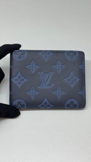 Pre-Owned/ Preloved/ Second Hand Louis Vuitton (LV) Men Bi-fold Wallet Multiple Wallet Monogram Shadow calfskin, Bag in Dark Blue Color, 11.5 x 9 x 1.5 cm Size, Front View