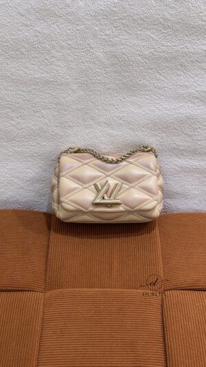 Pre-Owned/ Preloved/ Second Hand Louis Vuitton (LV) Pico Go 14 Mini LV Twist , Bag in Beige & Purple, Gold Hardware Color, 15 x 10 x 6.5 cm Size, Front View