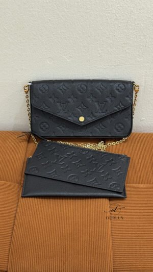 Pre-Owned/ Preloved/ Second Hand Louis Vuitton (LV) Felicie Pochette Wallet On Chain, Bag in Black, Gold Hardware Color, 21 x 12 x 3 cm Size, Front View