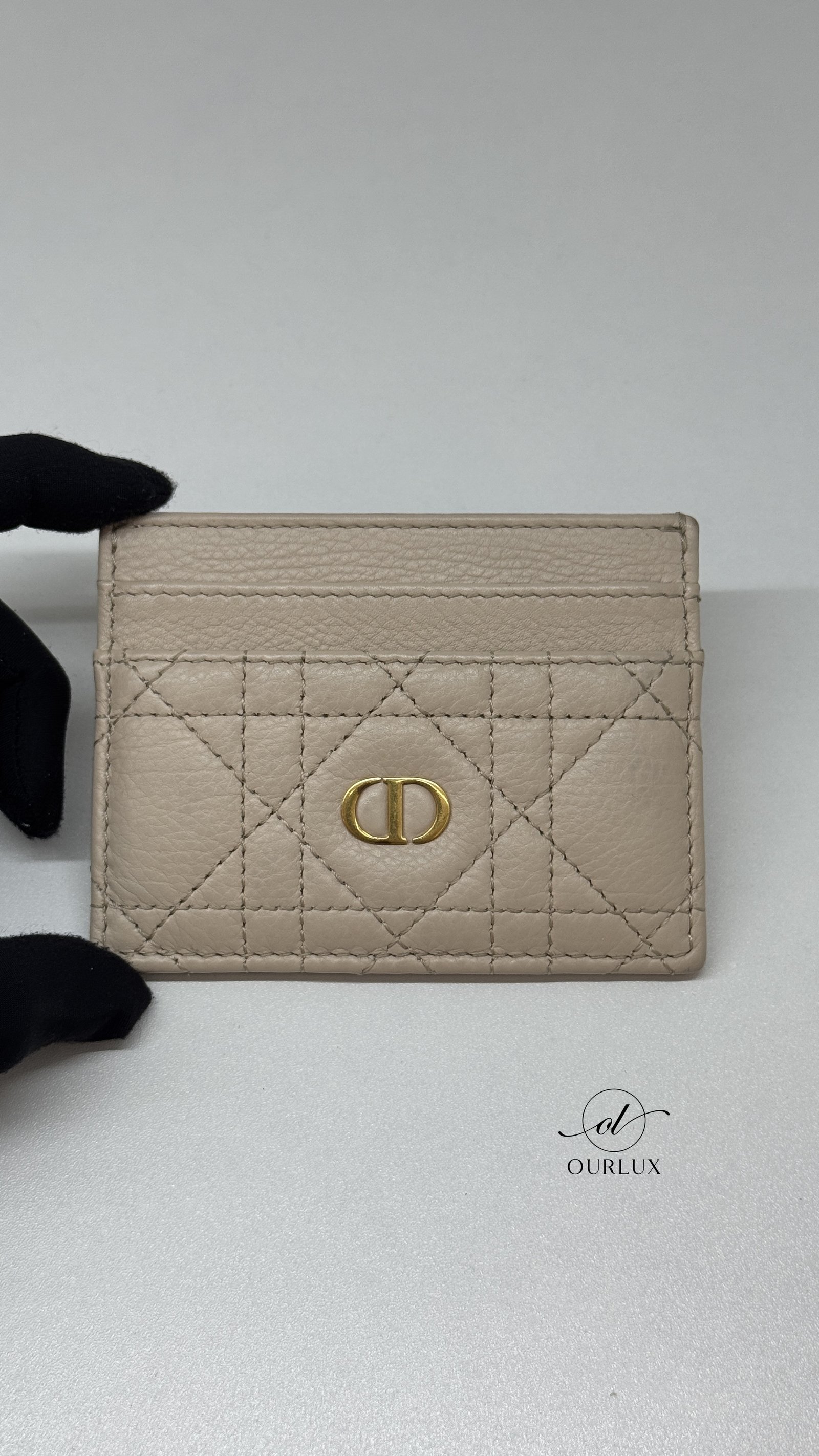 Pre-Owned/ Preloved/ Second Hand Dior Dior Caro Freesia Card Holder, Bag in Beige, Gold Hardware Color, 10.5 x 8 x 0.5 cm Size, Front View