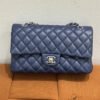 Pre-Owned/ Pre-Loved/ Second-Hand Chanel Medium Classic Flap Cavair, Bag in Dark Blue, Silver Hardware Color, Medium Size, Front View