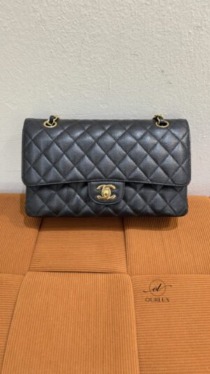 Pre-Owned/ Pre-Loved/ Second-Hand Chanel Medium Classic Flap Cavair, Bag in Black, Gold Hardware Color, Medium Size, Front View