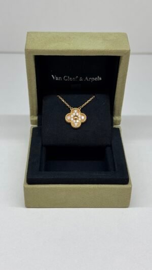 Pre-Owned/ Preloved/ Second Hand Van Cleef & Arpels (VCA) Diamond Vintage Alhambra Necklace, Necklace in Rose Gold Color,  Size, Front View