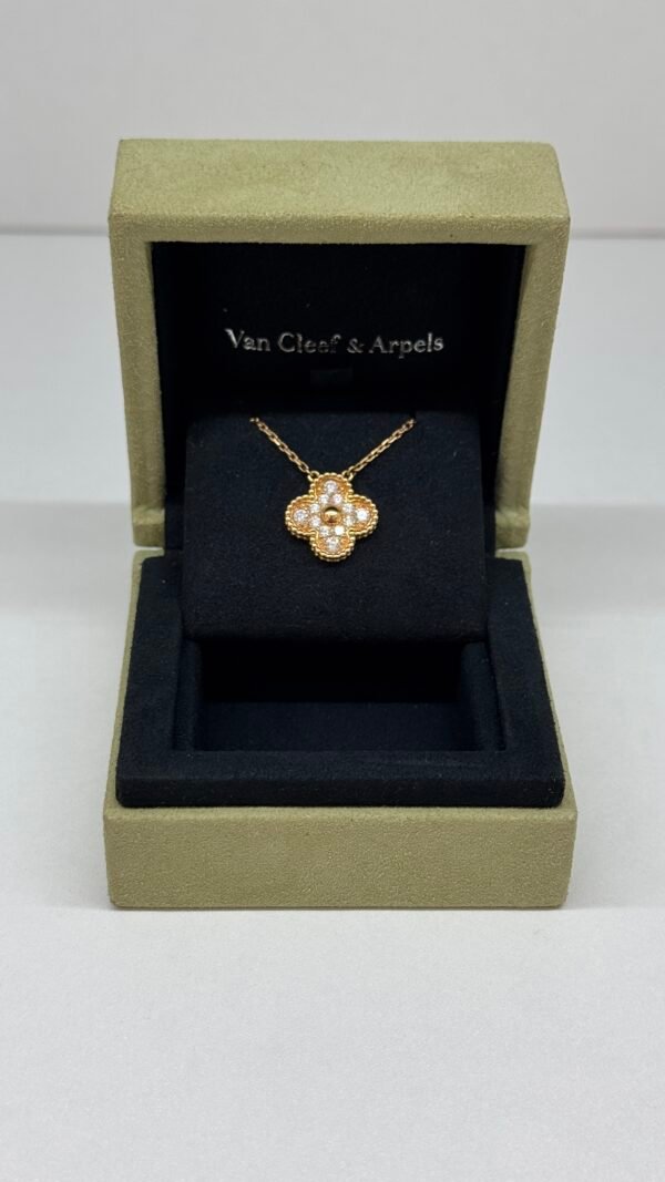 Pre-Owned/ Preloved/ Second Hand Van Cleef & Arpels (VCA) Diamond Vintage Alhambra Necklace, Necklace in Rose Gold Color,  Size, Front View