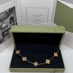 Pre-Owned/ Pre-Loved/ Second-Hand Van Cleef & Arpels (VCA) Hammered Gold 5 Motif Bracelet, Bracelet in Rose Gold Color, 19cm Size, Front View