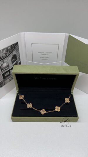 Pre-Owned/ Pre-Loved/ Second-Hand Van Cleef & Arpels (VCA) Hammered Gold 5 Motif Bracelet, Bracelet in Rose Gold Color, 19cm Size, Front View