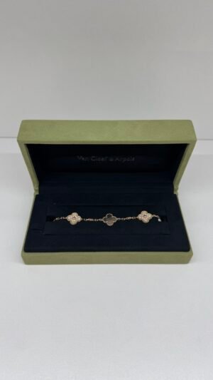 Pre-Owned/ Preloved/ Second Hand Van Cleef & Arpels (VCA) Diamond Grey Mother of Pearl Alternate Bracelet, Bracelet in Rose Gold, Grey Color, 19cm Size, Front View