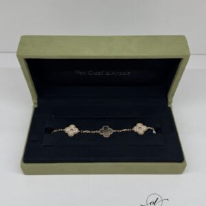 Pre-Owned/ Pre-Loved/ Second-Hand Van Cleef & Arpels (VCA) Diamond Grey Mother of Pearl Alternate Bracelet, Bracelet in Rose Gold, Grey Color, 19cm Size, Front View