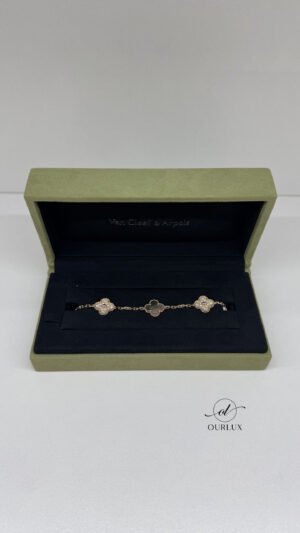 Pre-Owned/ Pre-Loved/ Second-Hand Van Cleef & Arpels (VCA) Diamond Grey Mother of Pearl Alternate Bracelet, Bracelet in Rose Gold, Grey Color, 19cm Size, Front View