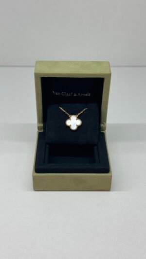 Pre-Owned/ Preloved/ Second Hand Van Cleef & Arpels (VCA) White Mother Of Pearl Pendant, Necklace in White, Yellow Gold Color, Vintage Size, Front View