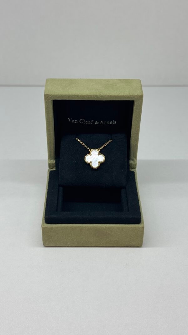 Pre-Owned/ Preloved/ Second Hand Van Cleef & Arpels (VCA) White Mother Of Pearl Pendant, Necklace in White, Yellow Gold Color, Vintage Size, Front View