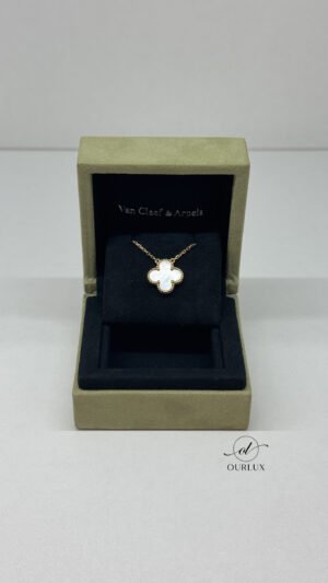 Pre-Owned/ Pre-Loved/ Second-Hand Van Cleef & Arpels (VCA) White Mother Of Pearl Pendant, Necklace in White, Yellow Gold Color, Vintage Size, Front View