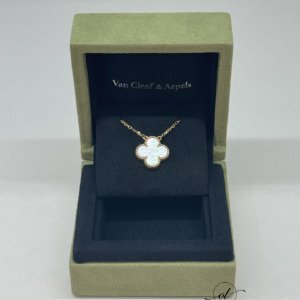 Pre-Owned/ Pre-Loved/ Second-Hand Van Cleef & Arpels (VCA) White Mother Of Pearl Necklace, Necklace in White, Yellow Gold Color,  Size, Front View