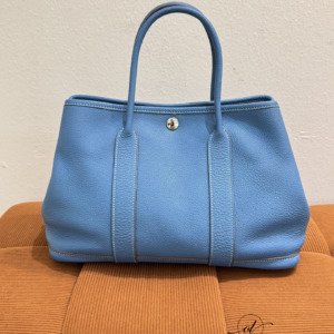 B202506243-Hermes-Garden-Party-30-Togo Pre-Owned/ Pre-Loved/ Second-Hand Hermes Garden Party 30 Togo, Bag in Blue, Silver Hardware Color, 30cm Size, Front View