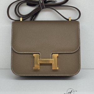B202506386-Hermes-Constance-18-Mini-Epsom Pre-Owned/ Pre-Loved/ Second-Hand Hermes Constance 18 Mini Epsom, Bag in Etoupe, Gold Hardware Color, 18cm Size, Front View